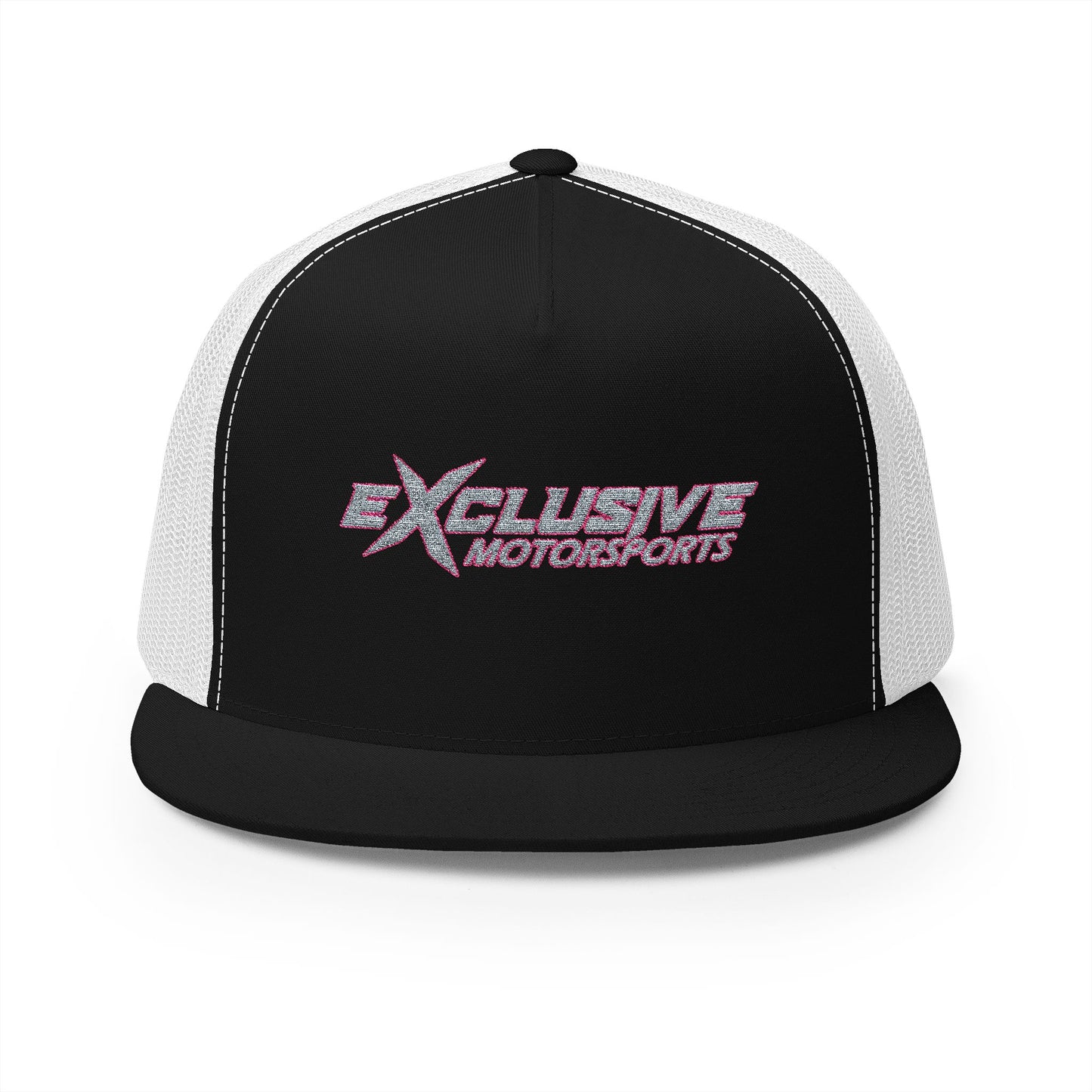 Exclusive Embroidered 5 Panel Trucker with pink outline