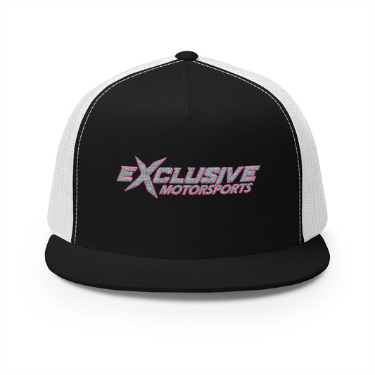 Exclusive Embroidered 5 Panel Trucker with pink outline