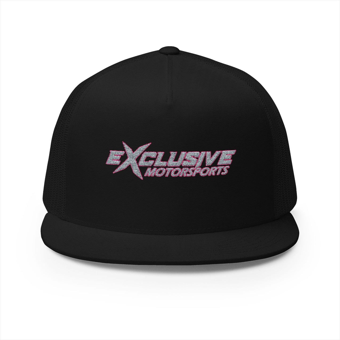 Exclusive Embroidered 5 Panel Trucker with pink outline