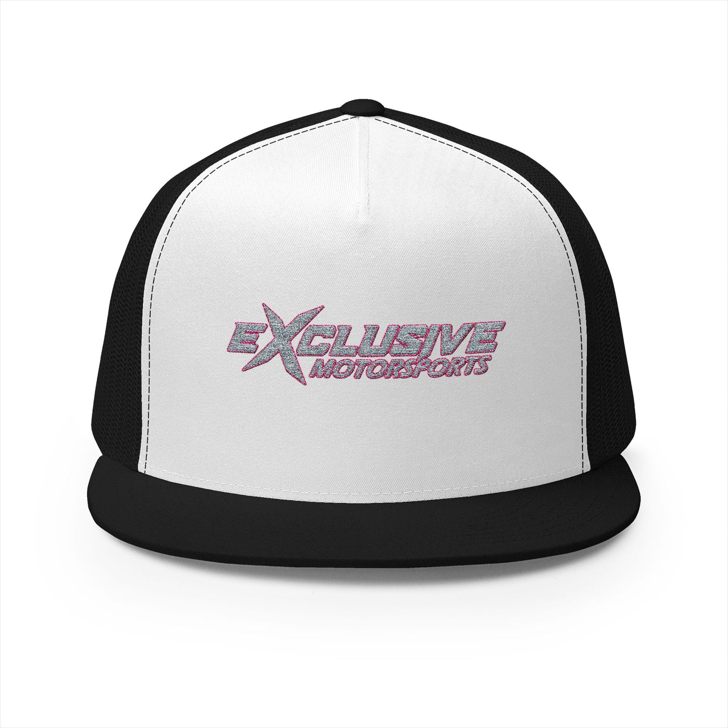 Exclusive Embroidered 5 Panel Trucker with pink outline