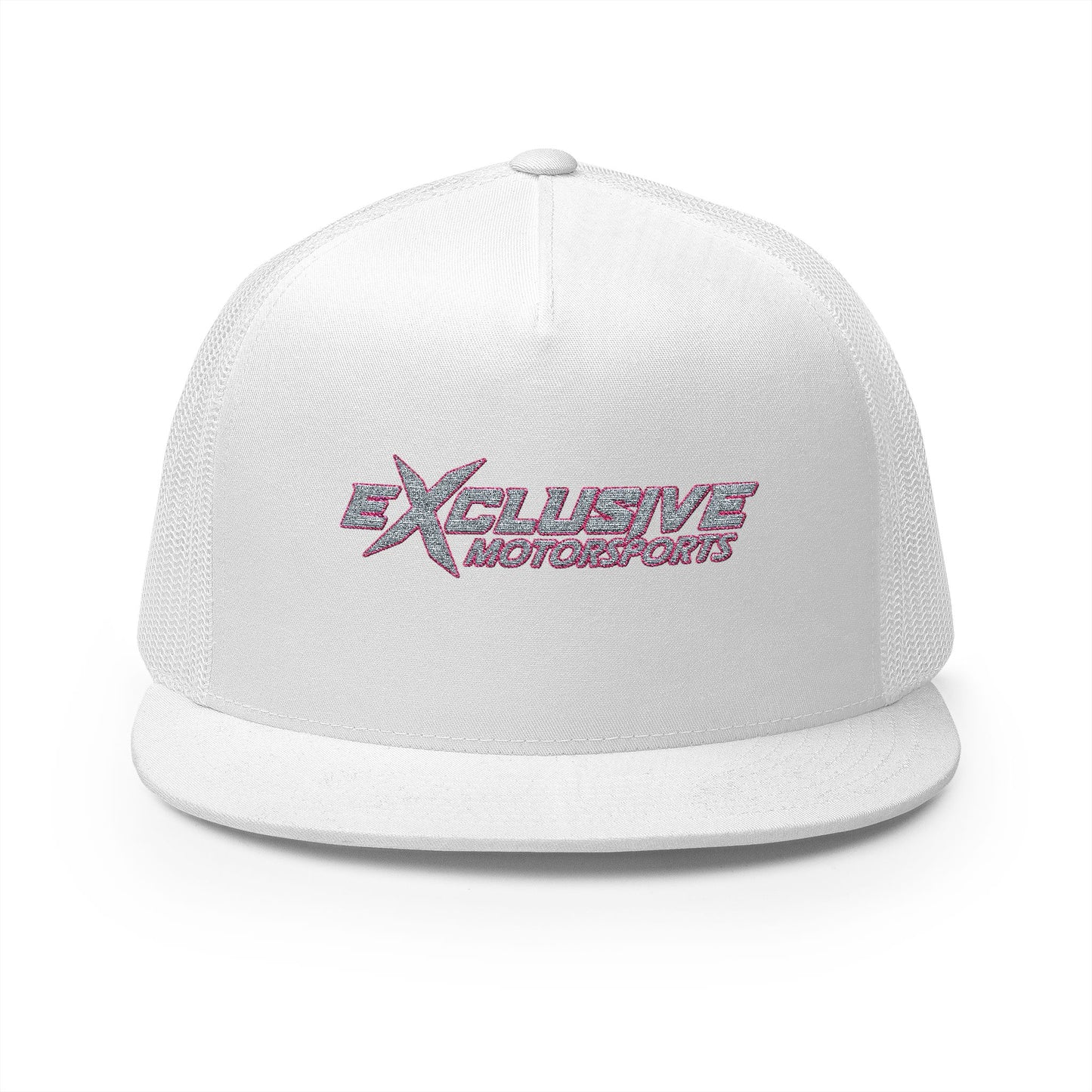 Exclusive Embroidered 5 Panel Trucker with pink outline
