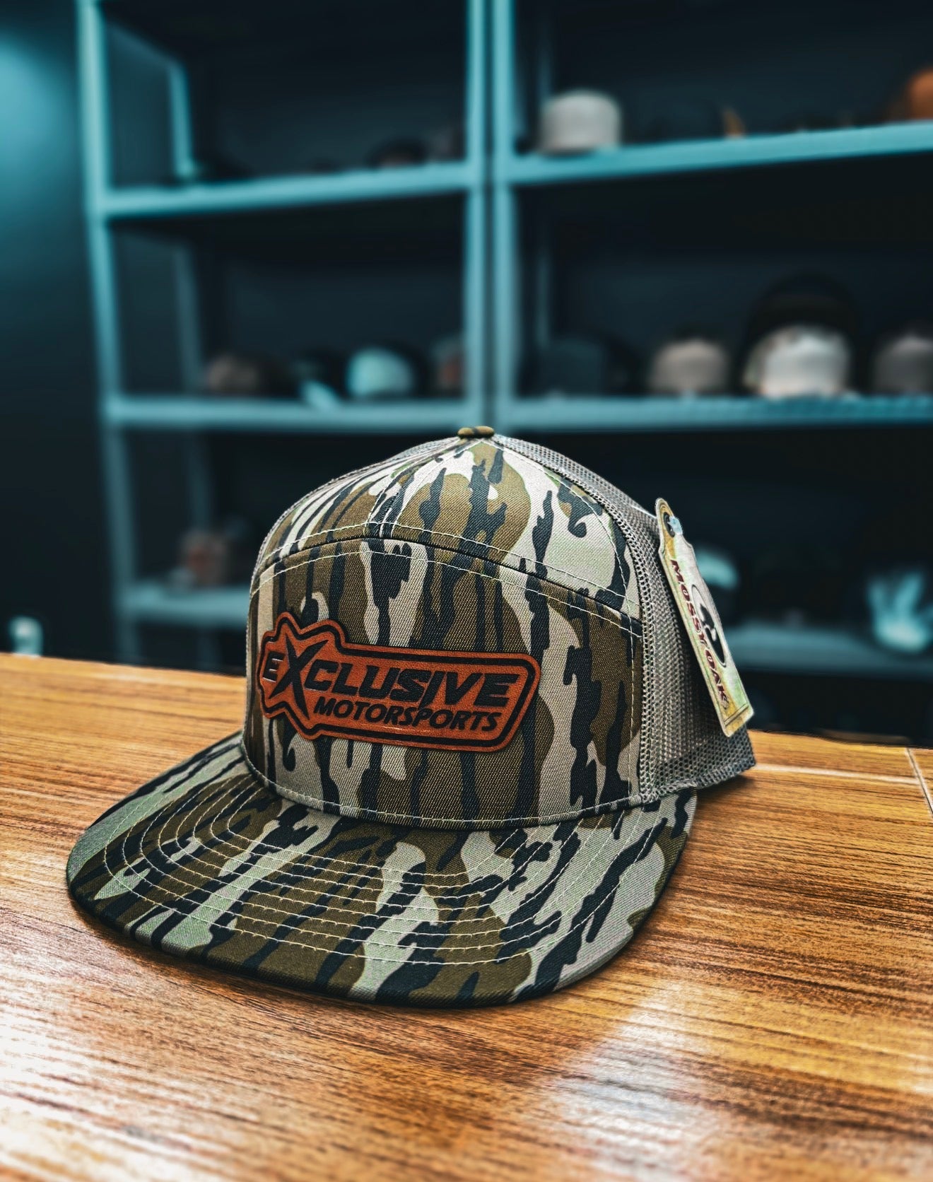Exclusive 7 panel bottomland camo snapback hat